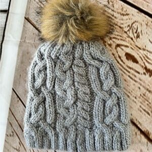 Chic Gray Cable Knit Kids Hat with Pom-Pom